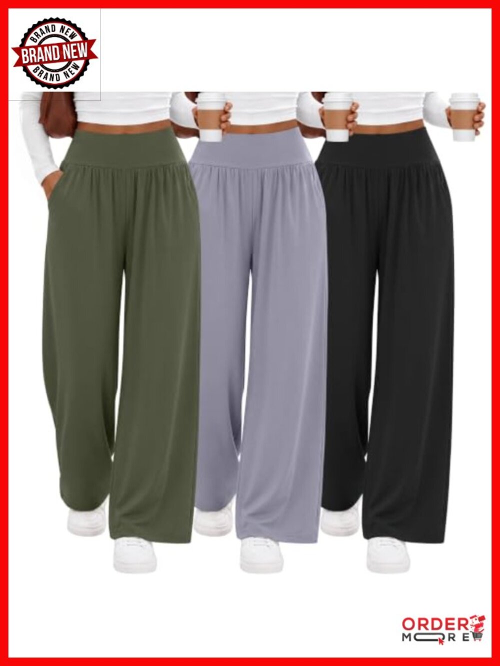Women's Wide Leg Yoga Pants with Pockets 3 Pack